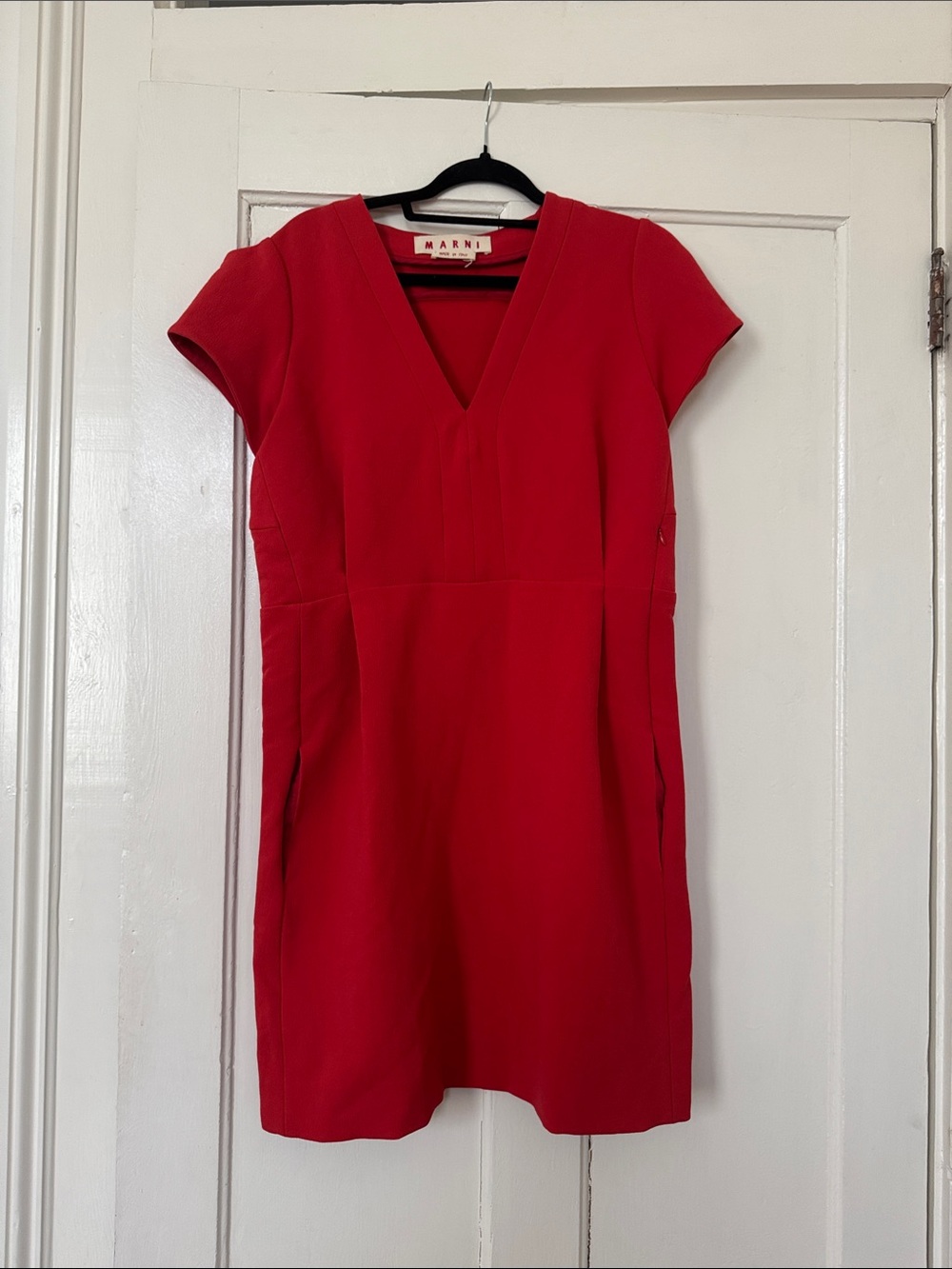 Marni Bright Red V-Neck Cap Sleeve Mini Dress
